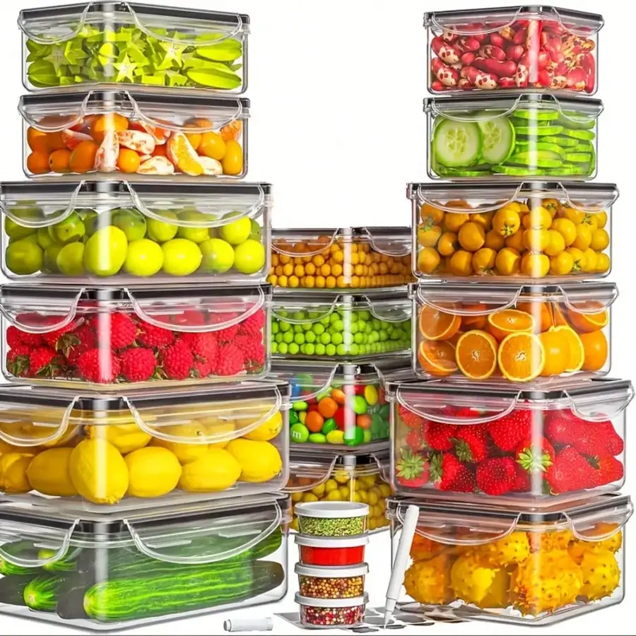 GHQ 40-Piece Set With Airtight Lids Lunchbox Combo, Food Storage Containers, Leak-Proof Leftovers Container, Stackable Freezer/Microwave/Dishwasher Lunchboxes (20 Rectangular + Round + 20 Lids)sh260110115394428728280