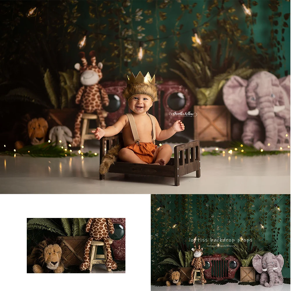 

Safari Trek Jungle Backdrops Kids Baby Photography Child Adult Photocall Decors Giraffe Forest Camping Backgrounds