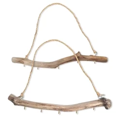 2Pcs Natural Driftwood Decorative Branches Farmhouse Home Wall Hanging Decor Hanging Jewelry Organizers With 5 Hooks Easy To Use