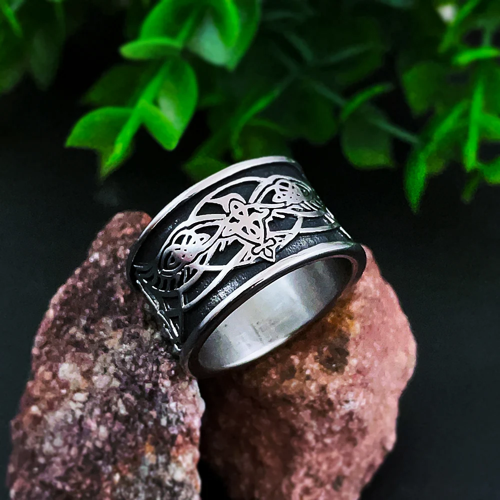 Vintage Viking Celtic Knot Ring for Men Nordic Viking Odin Crow Ring Stainless Steel Biker Amulet Jewelry Gifts Dropshipping