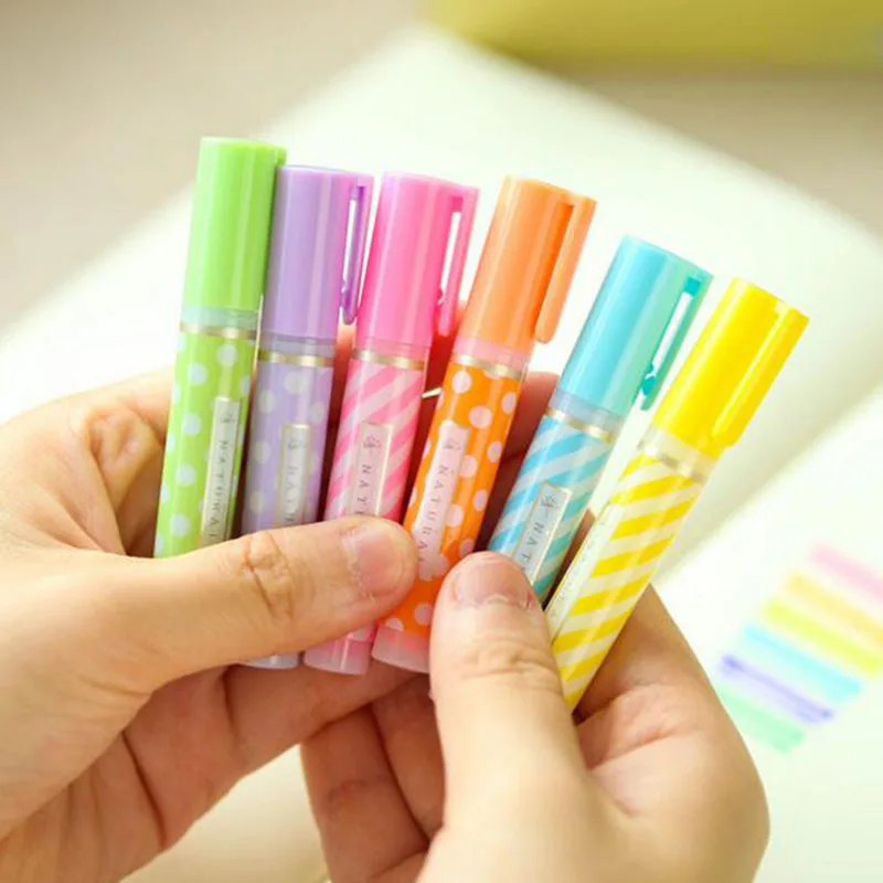 6 Pieces/Sets Hobby Cute 6 Colors Highlighter Paint Liquid Note Marker Drawing Stationery School Office Supplies Kids Gifts