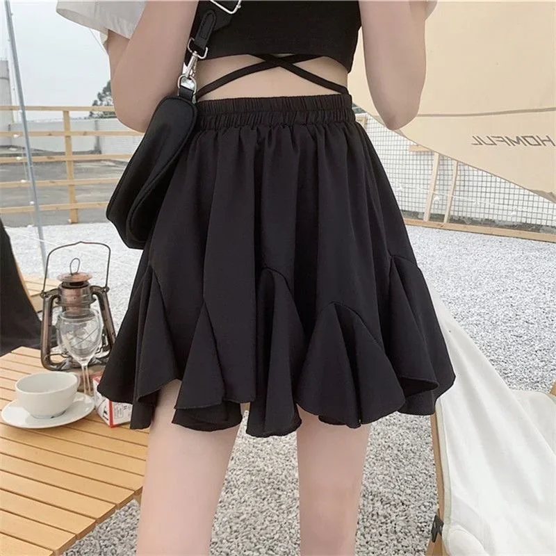 Deeptown rok Mini wanita, rok kasual perca berlipat putih Kawaii, celana pendek Fairycore manis gaya Korea elegan