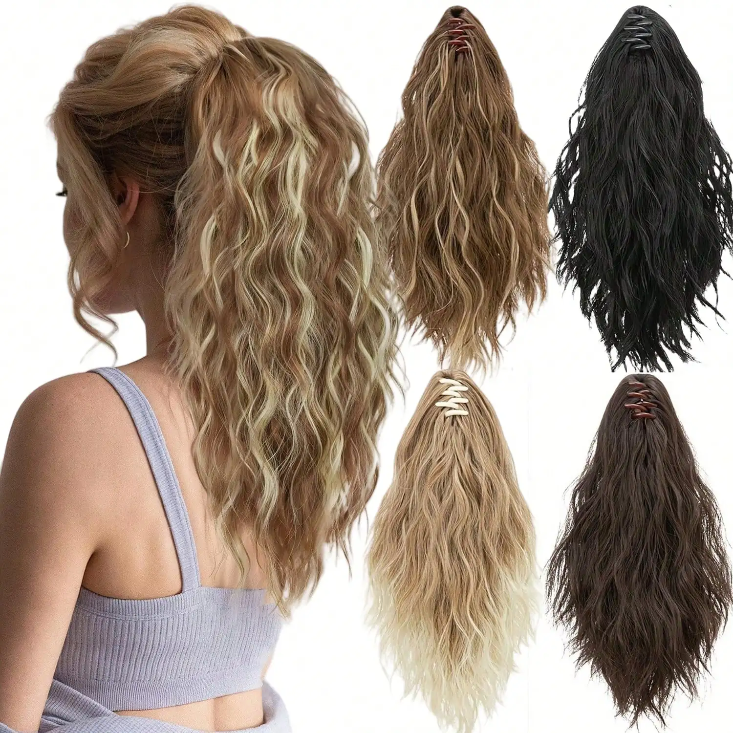 

Claw Clip In Ponytail Extensions 14inch Synthetic Curly Wavy Fluffy Ponytail Hairpieces Hair Accessories For Women Girls