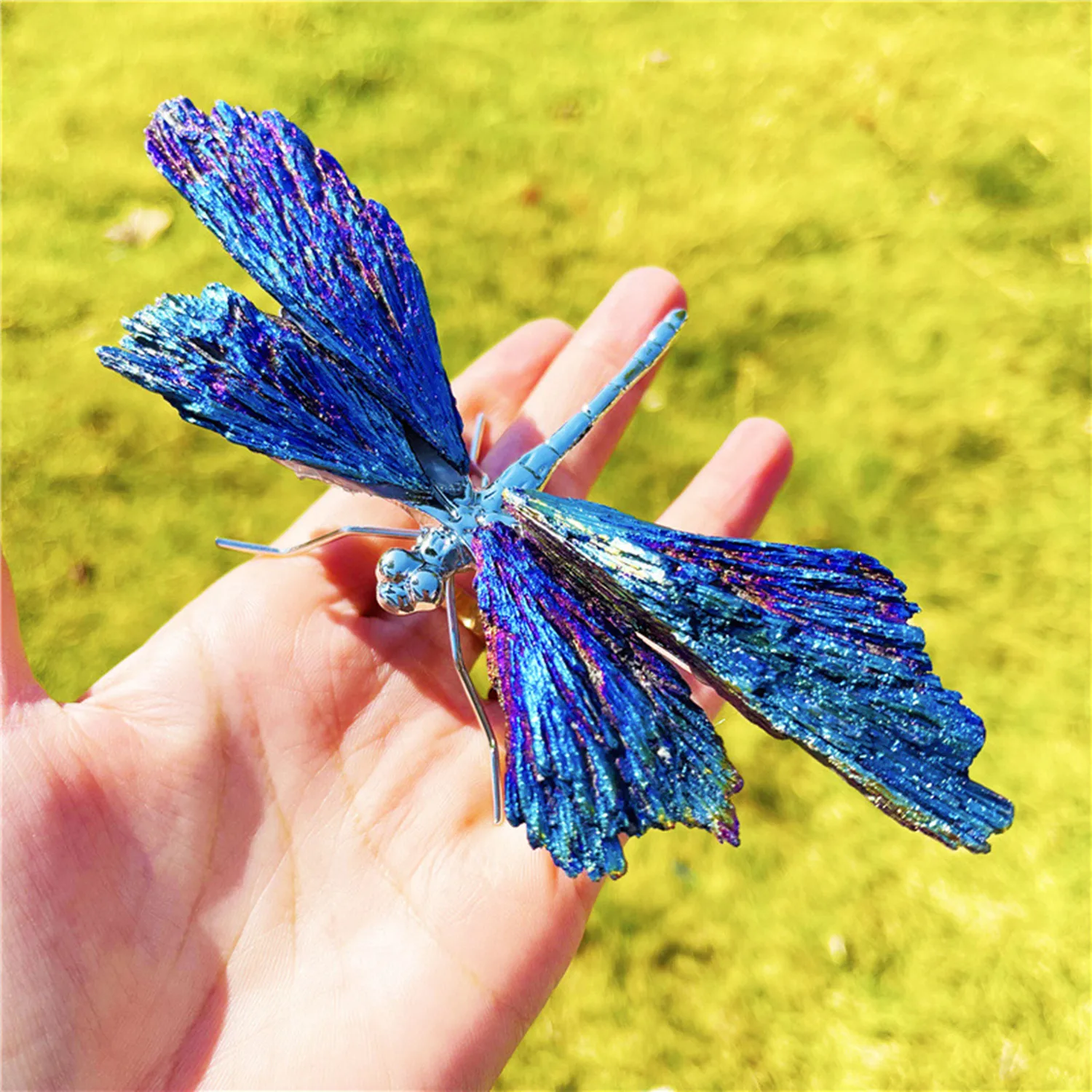 

Natural Stones Animal Statue Feather Electroplate Tourmaline Crystal Dragonfly Crafts Ornaments High Quality Assorted Colors