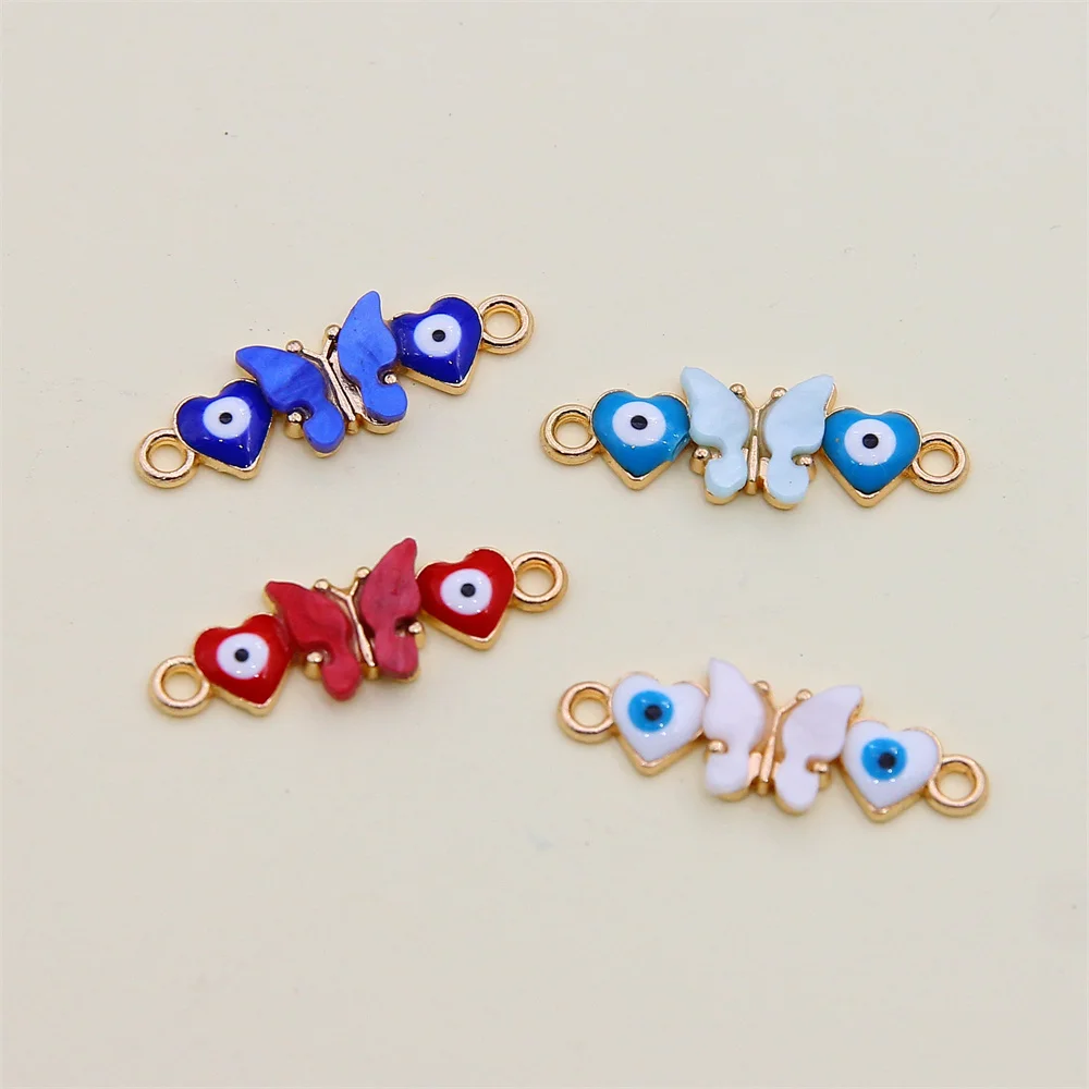 6Pcs Mixed Lucky Blue Eyes Butterfly Connector Charm for Women\'s Bracelet DIY Jewelry Making Accessories Enamel Alloy Pendant