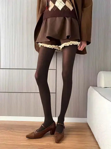 Women's Caramel Velvet Tights High Elasticity Opaque Footed Tights Women's Comfortable Solid Color Pantyhose for All Seasons