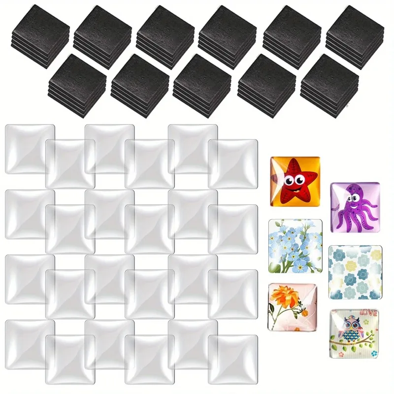 50/100Set Square Round Transparent Convex Glass Fridge Magnets,Adhesive Backing Decorative Magnets for Refrigerator Home Office