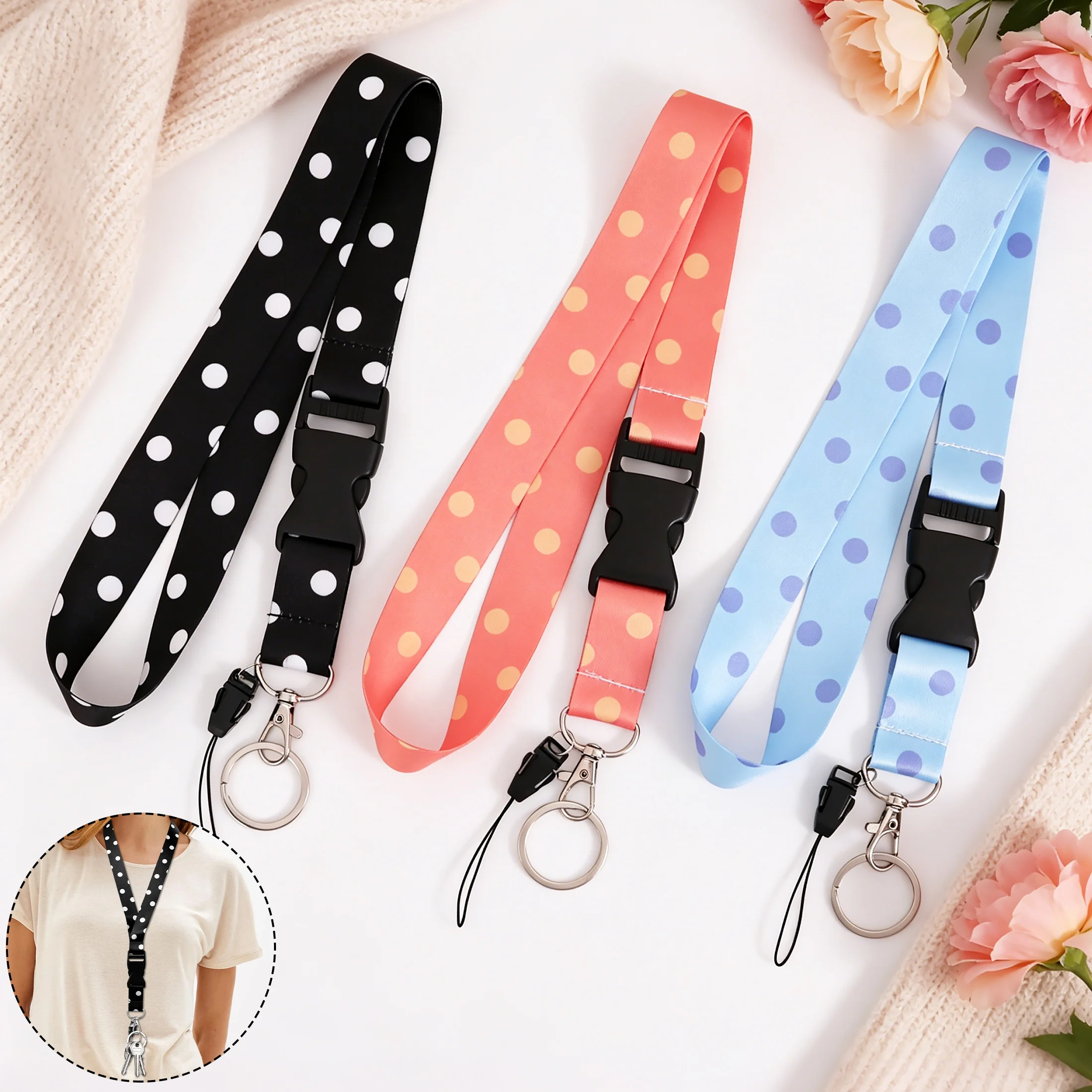 1 pièce Lanière de cou à pois tendance pour enseignant, détachable, pour porte-badge, clés, cartes d'identité, usage bureau et scolaire