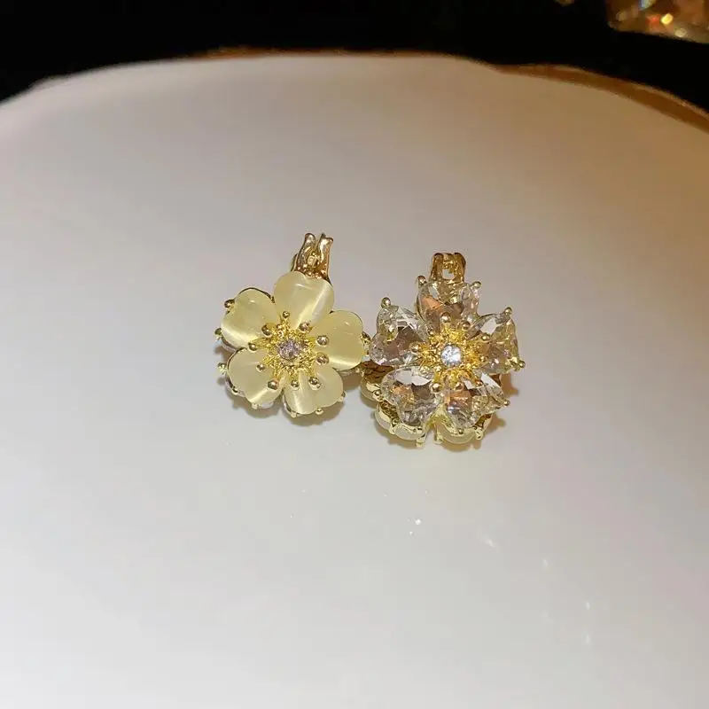 Gorgeous Gold-Plated Copper Silver Needle Hypoallergenic Zircon Double-Sided Flower Earrings for Women Girls Wholesale