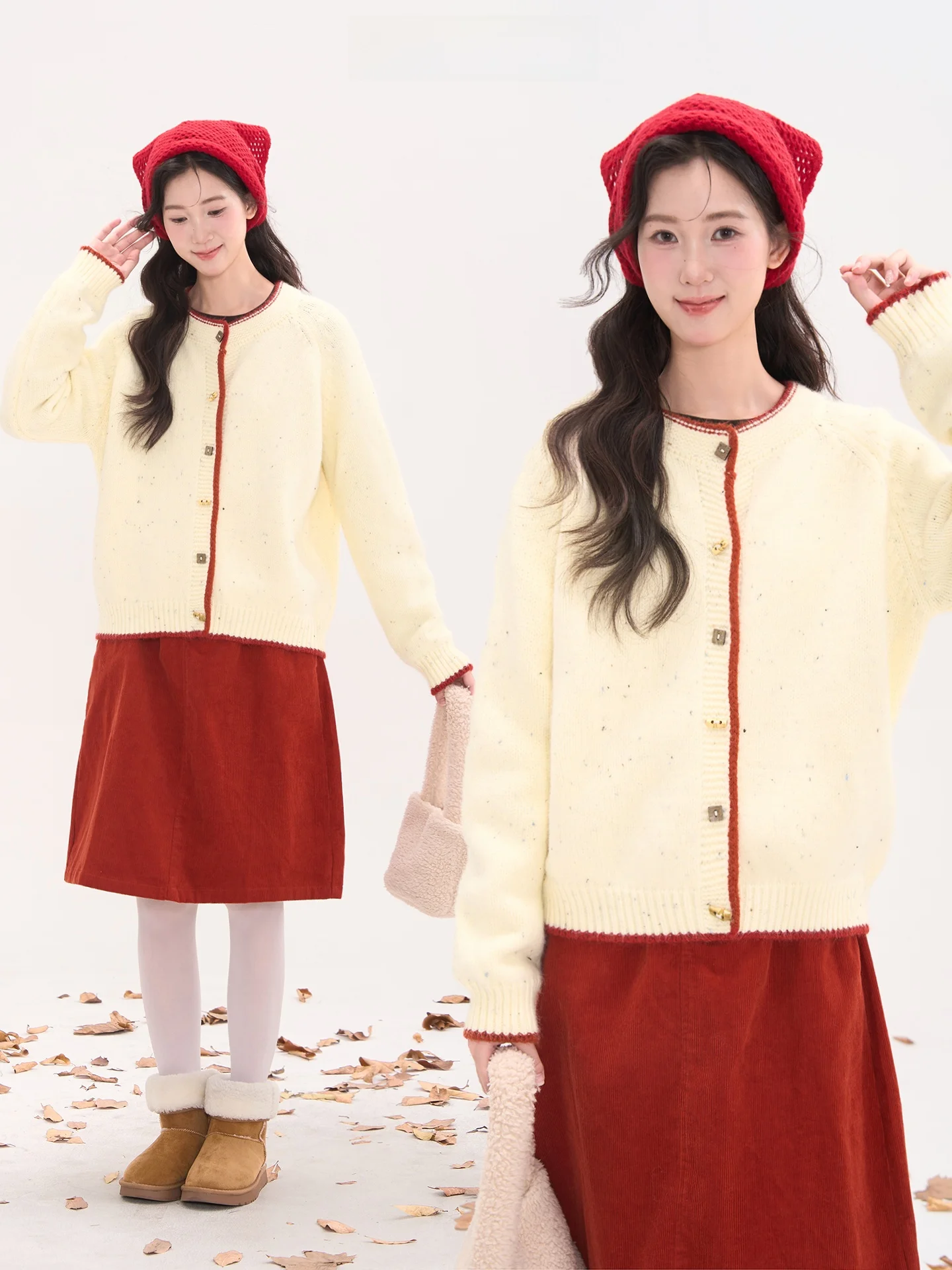 

Вязаный кардиган Heme с деревянными пуговицами, осенне-зимний, теплый, свободного кроя, с контрастным белым эффектом