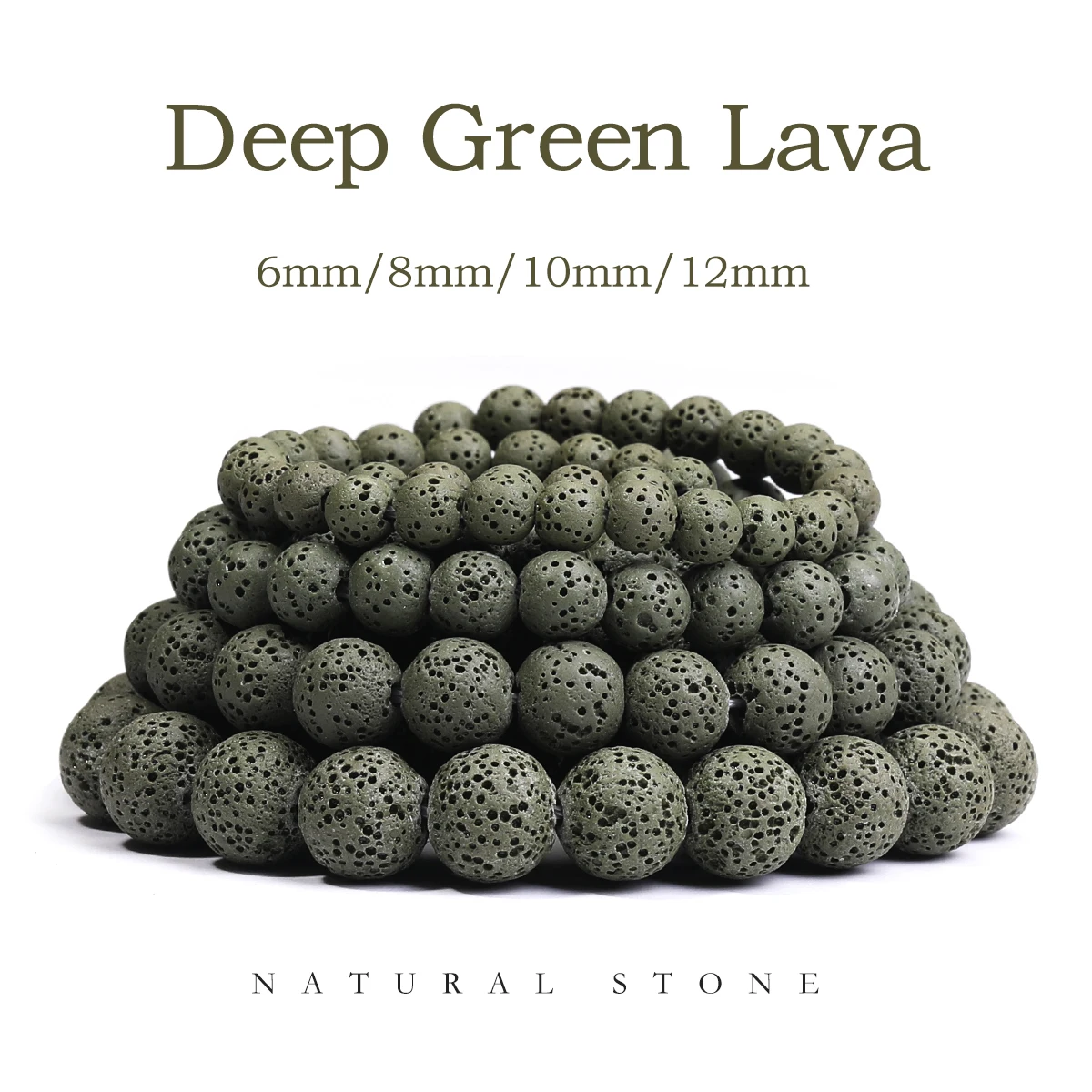 عميق الأخضر الحمم الحجر الطبيعي الجولة السائبة الخرز صنع المجوهرات الحرف سوار ذاتي الصنع قلادة اكسسوارات تجار الجملة 6/8/10/12 مللي متر #1