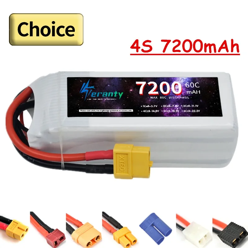 

TERANTY 14.8v Lithium Battery 4S 7200mAh 60C Lipo Battery For RC Racing Car Model Drones Boats Airplane FPV With XT60 Connector