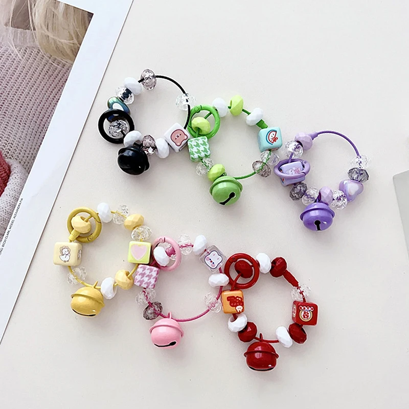 Colorful Bell Beads Mobile Phone Chain Keychain Pendant Hand Painted Beads Phone Chain Bag Camera Charms For Women Girls Gift