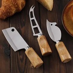Rubber Wooden Handle Cheese Knife Butter Cutter Fruit Knife Mini Cheese Cutter for Cool Meat Cheese Charcuterie Board Tools