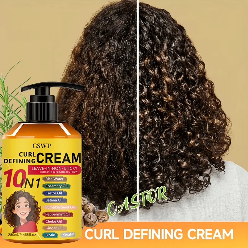 GSWP 10-in-1 Curl Defining Cream: Creates Visibly Bouncy, Frizz-Free Curls and Waves with Lasting Elasticity.280ml