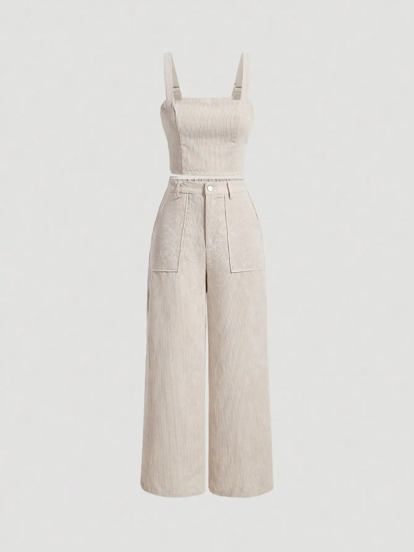 

Women's Corduroy Sleeveless Crop Top and Wide Leg Pants Set