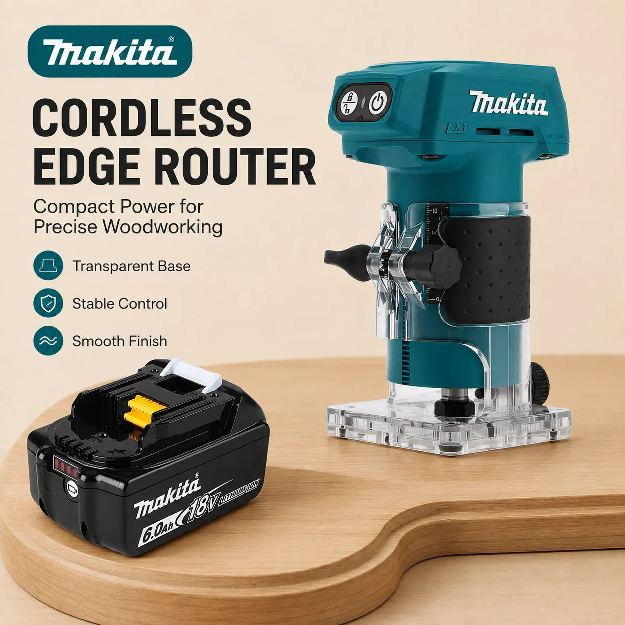 Staub- und feuchtigkeitsbeständiger Makita DRT52 bürstenloser Akku-Kompaktfräser DRT52Z 18V LXT, geeignet für präzises Multi-Tasking, Kantenbearbeitung und Vor-Ort-Nutenfräsen.