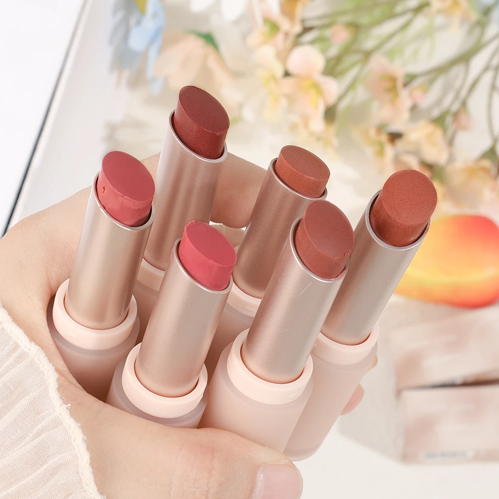 6 Colors Matte Nude Red Pink Lipstick Waterproof Lasting Non-stick Cup Lip Gloss Sexy Brown Velvet Lipstick Lips Makeup Cosmetic