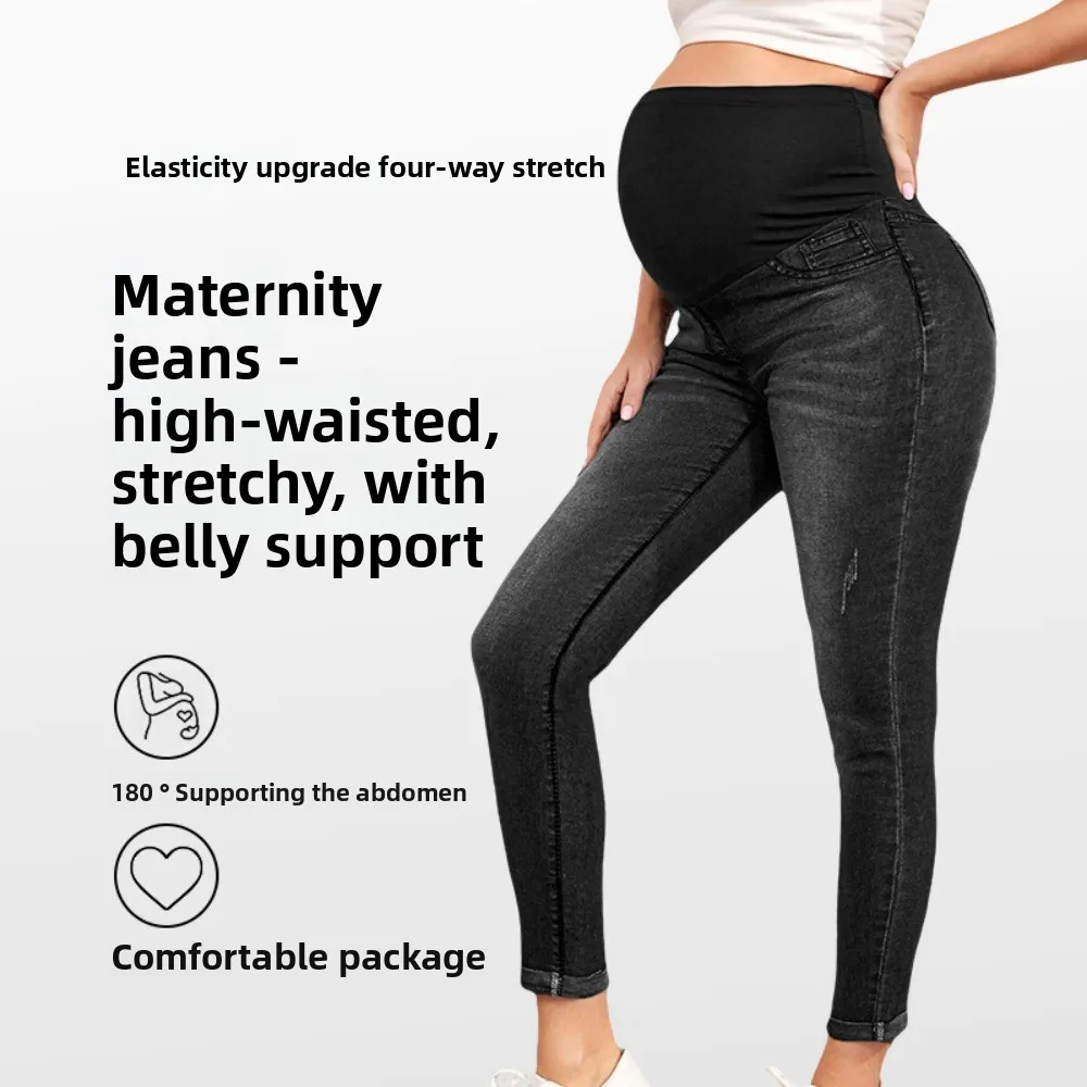 

Европейские и американские джинсы для беременных, с высокой талией, подтягивающие бедра, эластичные, осенние и зимние модели, бестселлеры Amazon.