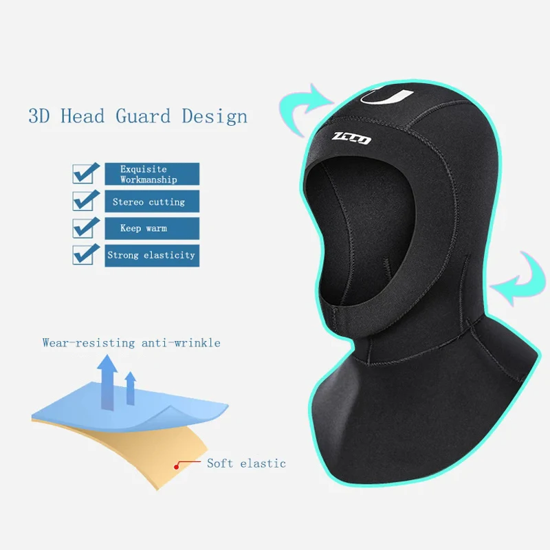 Tudung Selam Scuba Neoprene 3/5Mm dengan Perlengkapan Snorkeling Termal Jubah, Helm Selam Bebas Menyelam Dalam Uniseks, Topi Renang Hangat Musim Dingin