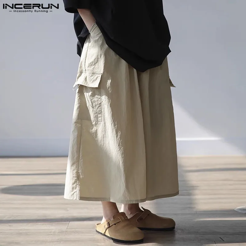 INCERUN 2024 Korean Style Trousers Mens Loose Casual Streetwear Pantalons Fashion Male Solid All-match Wide Leg Long Pants S-5XL