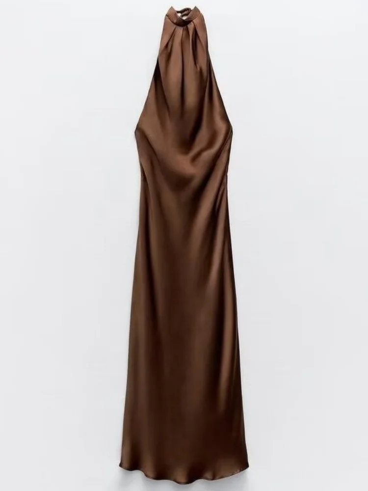 تنورة طويلة للسيدات من الساتان من Ele Bal Neline ذات ملمس دكتور كوري عالي الخصر بدون وصل حديثًا للصيف