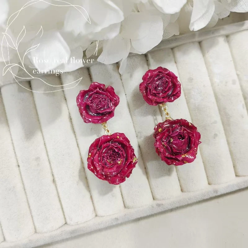 

Immortal Rose Series Elegant Earrings Unique Epoxy Resin Immortal Rose Flower Earrings Natural Rose Earrings Jewelry Wholesale