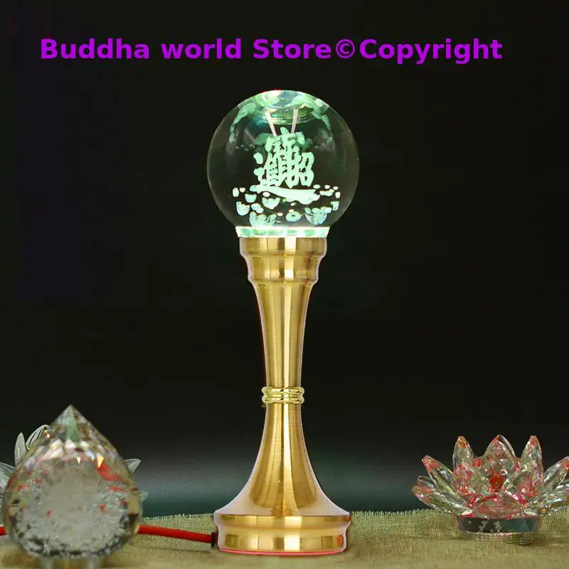 A Pair Wholesale Buddhism supply HOME SHOP temple altar worship God of wealth bring money GOOD LUCK colour crystal buddha Light