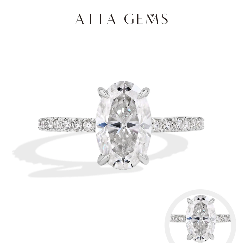 

ATTAGEMS Classic Oval Cut 3.0 CT Moissanite Ring for Women 925 Sterling Silver Gold Plated Engagement Wedding Band Fine Jewelry