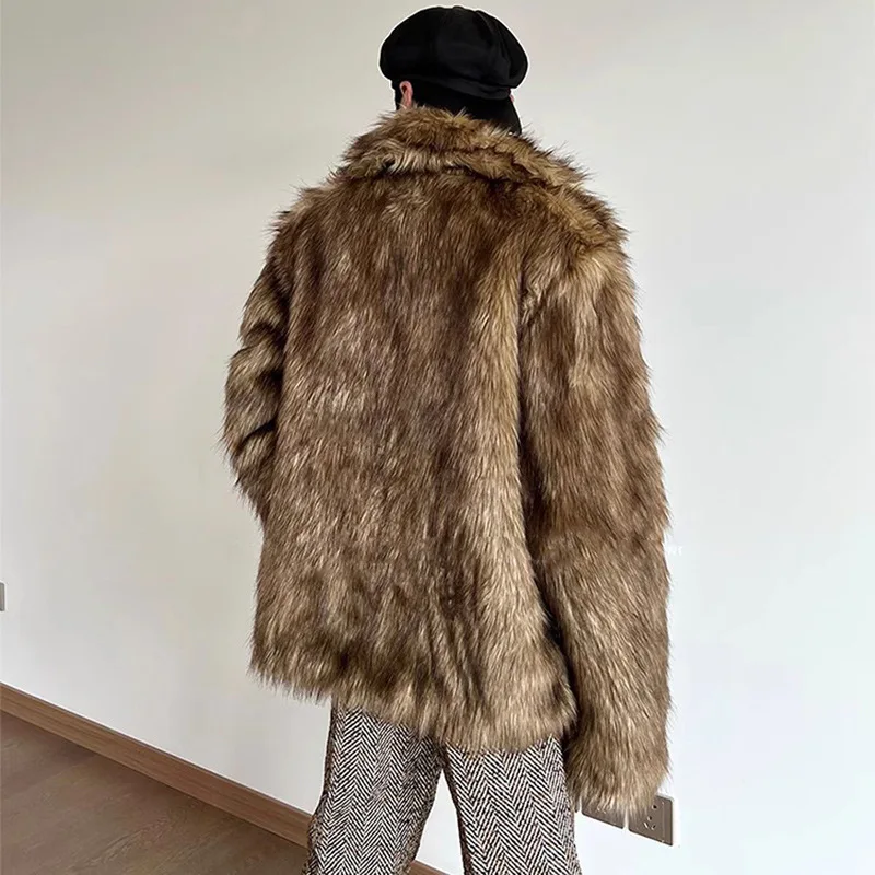 Coat Men Faux Fur Loose Coats Short Jackets Autumn Winter Turn Down Collar Maxi Thick Warm Casual Full Sleeve Open Stitch Coats