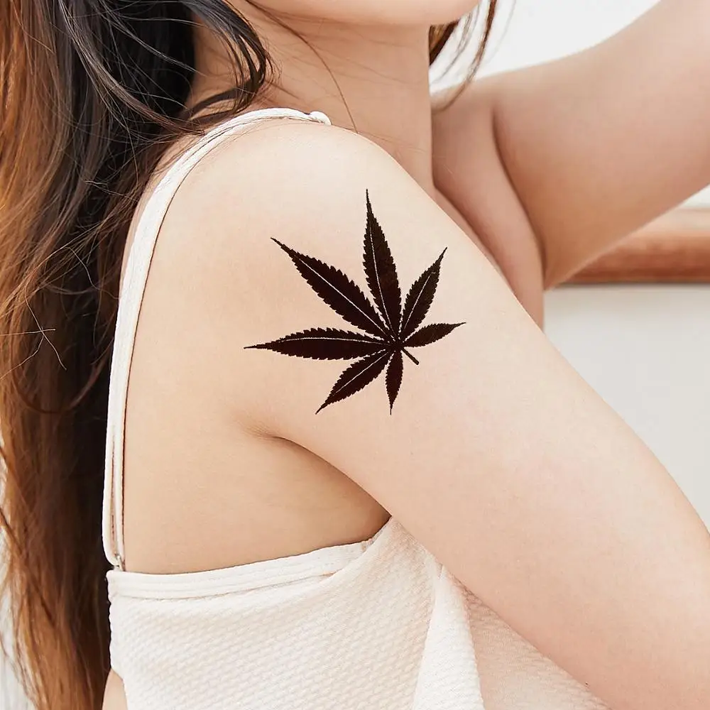 1pcs Waterproof Temporary Tattoo Sticker Black Maple Leaf Fake Tattoo for Women Men Body Art Shoulders Neck Arms Tatoo