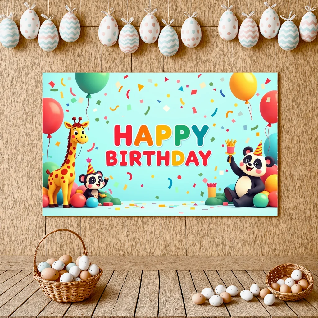 Cute Panda Giraffe Pattern Banner Birthday Party Decoration Background Wall Painting Shooting Props Baby Shower Colorful Banner