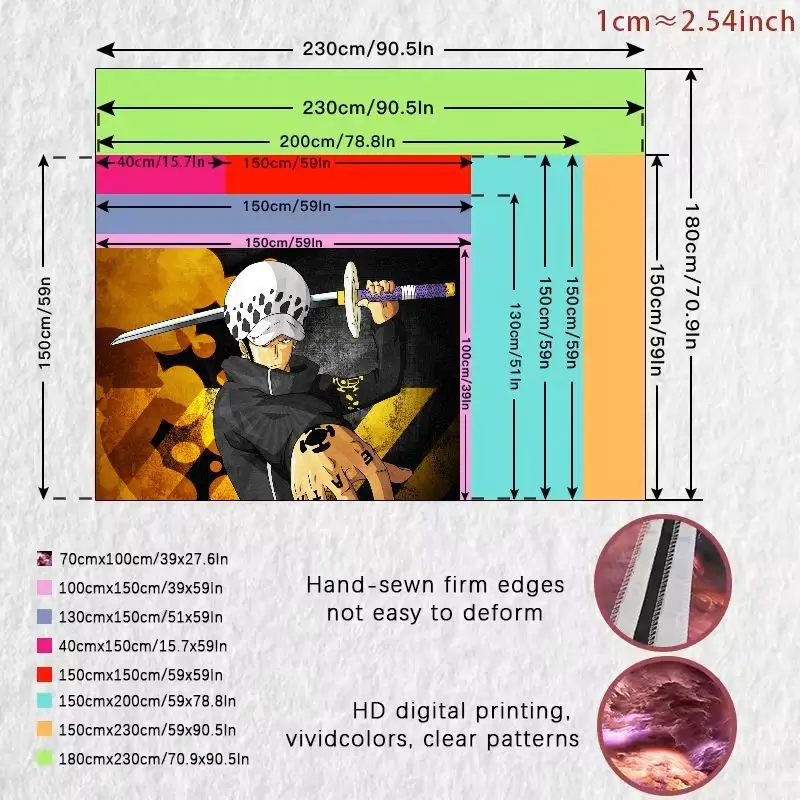 1PC One Piece Rufy Anime Arazzo Wall Art, 2:15 Orologio digitale Stile Scrivania Decorazione della stanza con sfondo geometrico giallo marrone, Un