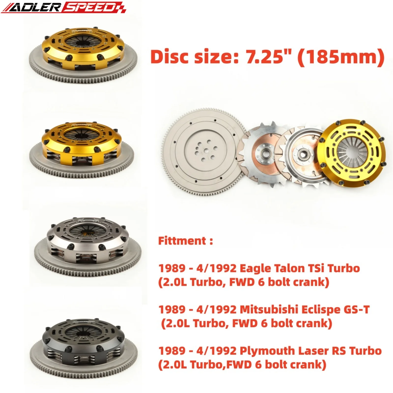 

ADLERSPEED Racing/Street Clutch Single/Twin/Triple Disc Kit FOR Mitsubishi Eclispe GS-T/Eagle Talon TSi 2.0L FWD 6 bolt
