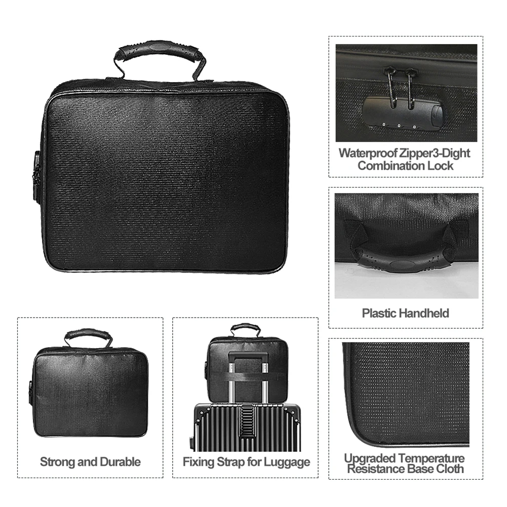 Professional Image Fireproof Document Bag Document Bag With Lock 7 Compartments Accordion Folder Built-in Elastic Band