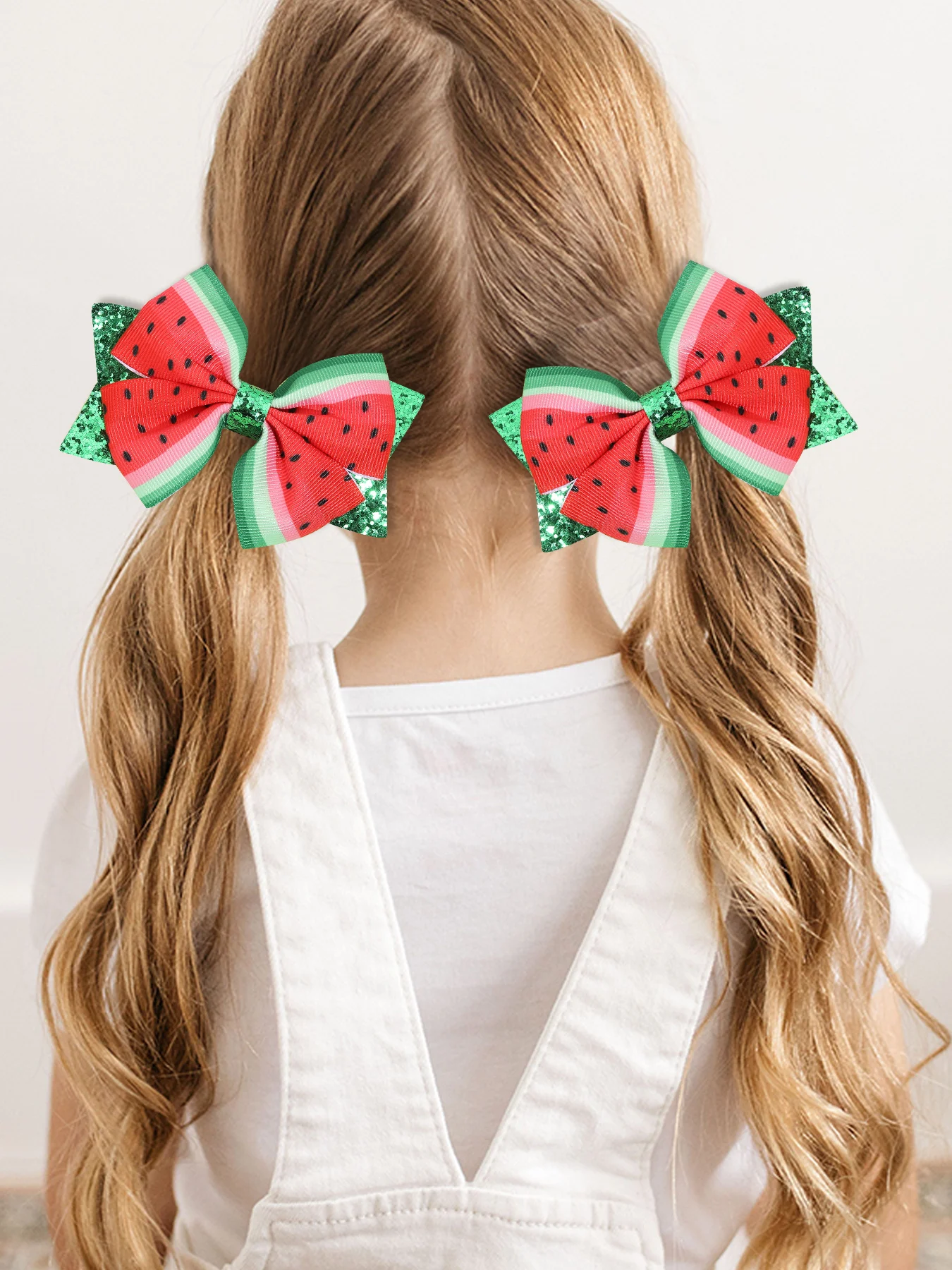 Watermelon Print Hair Bows With Clip Glitter Sequin Hairpin For Girls Children Barrettes Kids Handmade Hairgrip Hair Accessories