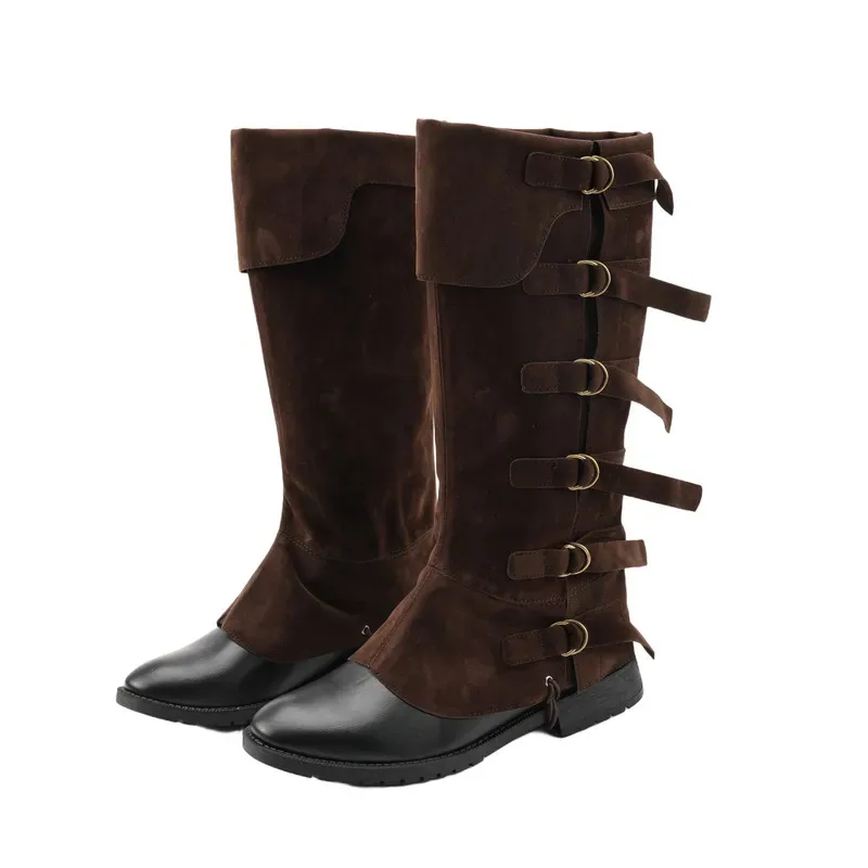 lili 123Medieval Retro Renaissance Adjustable High Boot Covers Viking Pirate Leather Legguard Long Boots Guard Halloween Costume
