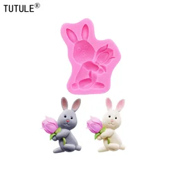 DIY Bunny with flowers Silicone Mold Carrot Chocolate Molds Easter Bunny Hugs Carrot candy Clay cake Chocolate decoration Mould