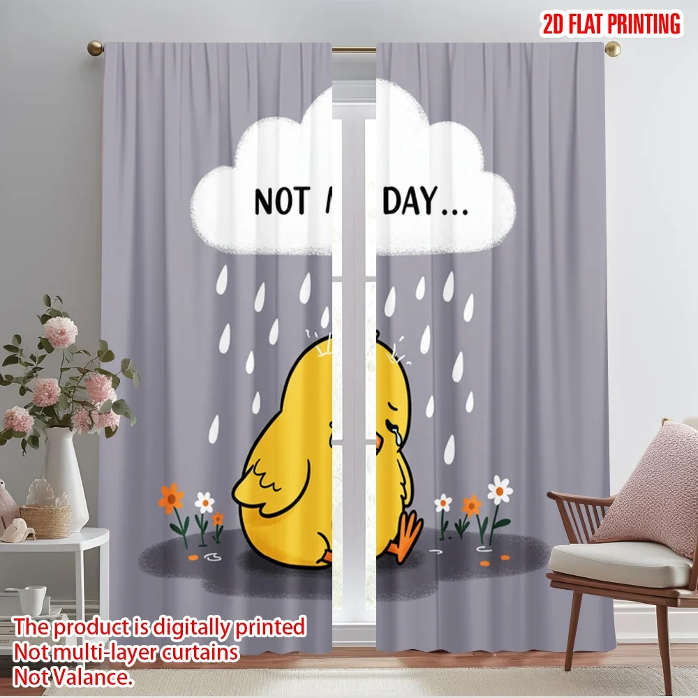 

2pcs 2D flat printing Curtain Not My Day Sad Chick 100% Polyester Fabric Without Electricity Birthday Party for Entryway Room