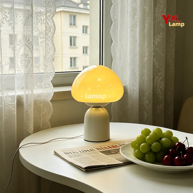 Mushroom Glass Sphere Night Light USB Powered 3 Tone Lighting Mode Soft Glow Desktop Lamp Aesthetic Room Decor for Bedroom Dinin