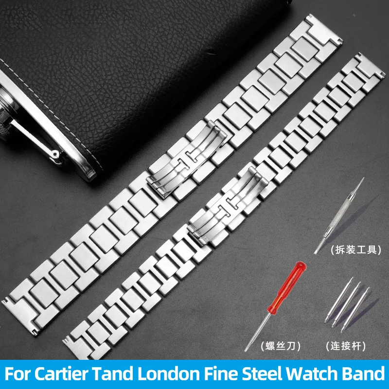 Solid Fine Steel Watch Chain For Caitier Tank MUST SOLO W5200014  Strap Band Universal Flat Mouth Waterproof 17.5mm 20 22 23mm