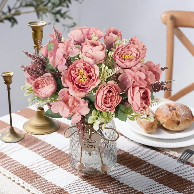 Künstliche Blumen, weiße Seiden-Hortensien, Pfingstrosen, Hochzeits-Party-Bundle, Festival, Heim, Zimmer, Tisch, Vase, Dekoration, Outdoor, Hof, DIY-Geschenk – Detail 19