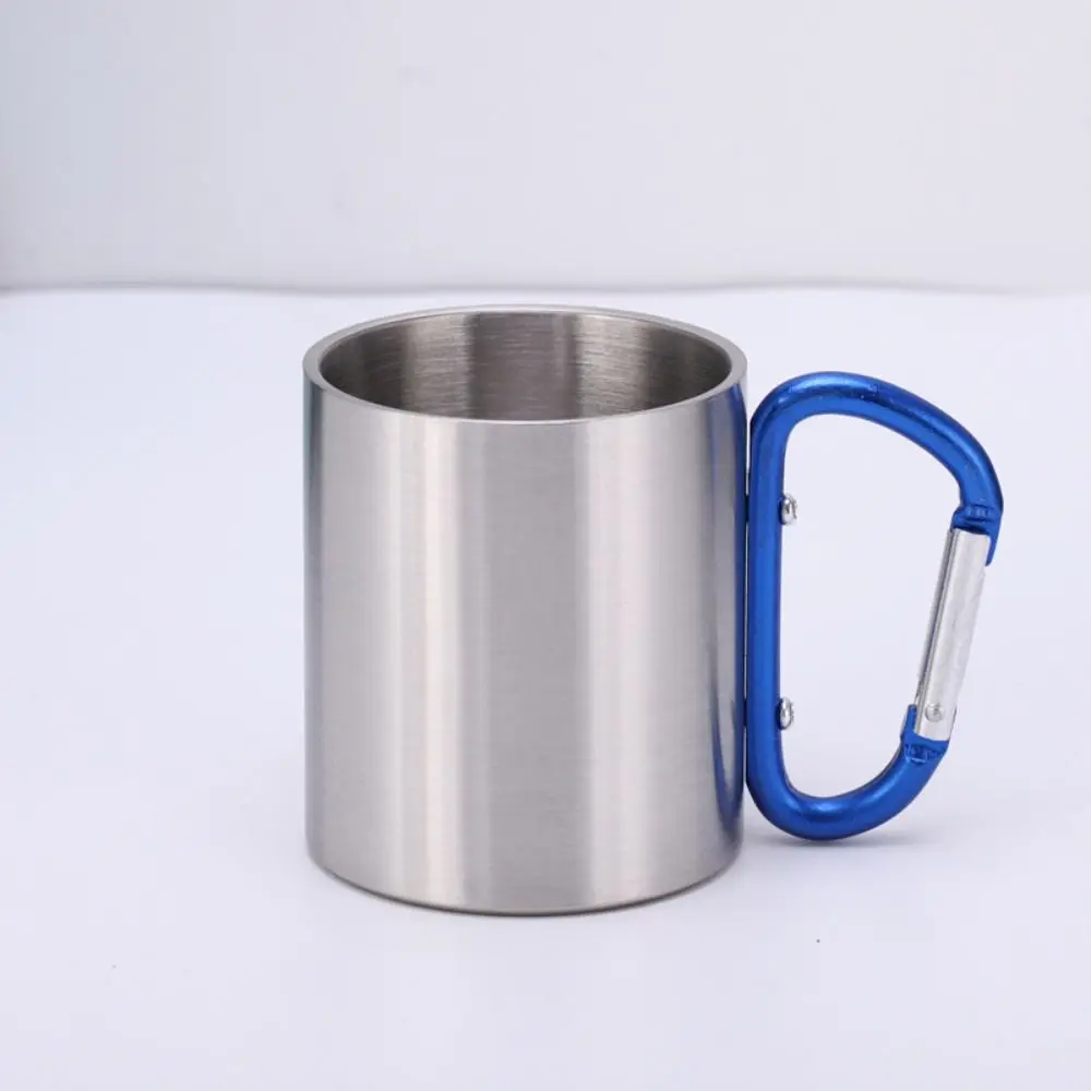 Stainless Steel Outdoor Camping Cup 220ml Portable Coffee Mug with Carabiner Handle Smoothly Cup Mouth Sports Cup Office