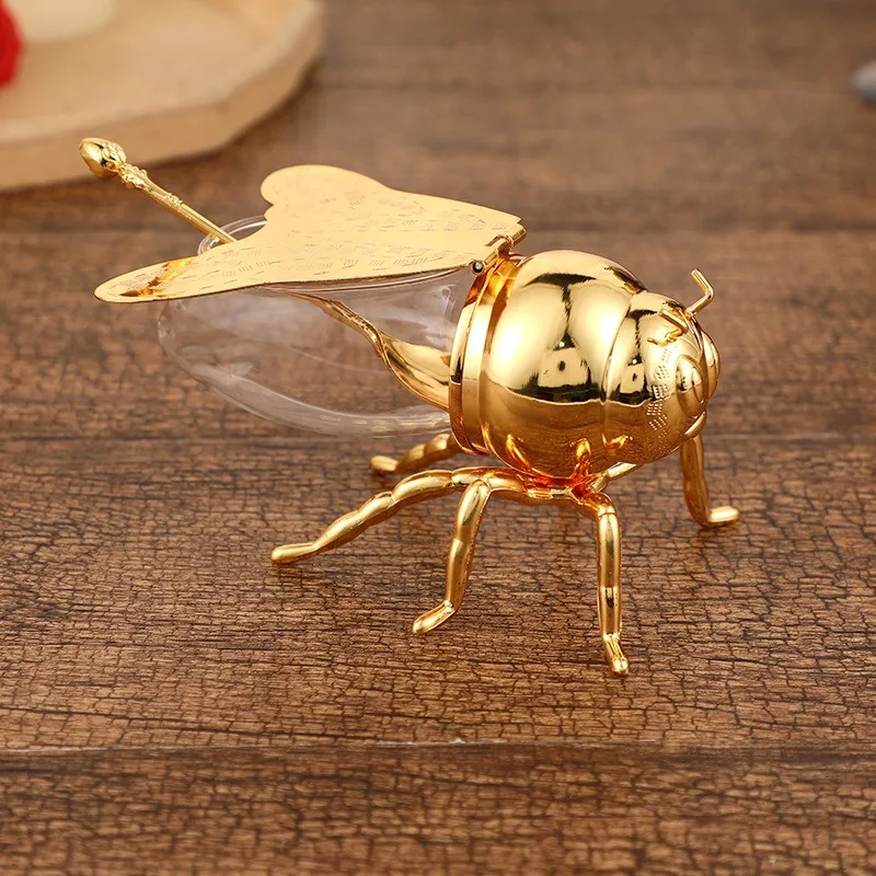 Bee Honey Jar Decorative Bee Shaped Spice Jar Glass Syrup Dispenser Aesthetic Condiments Sugar Bowl Salt Container Tea Golden