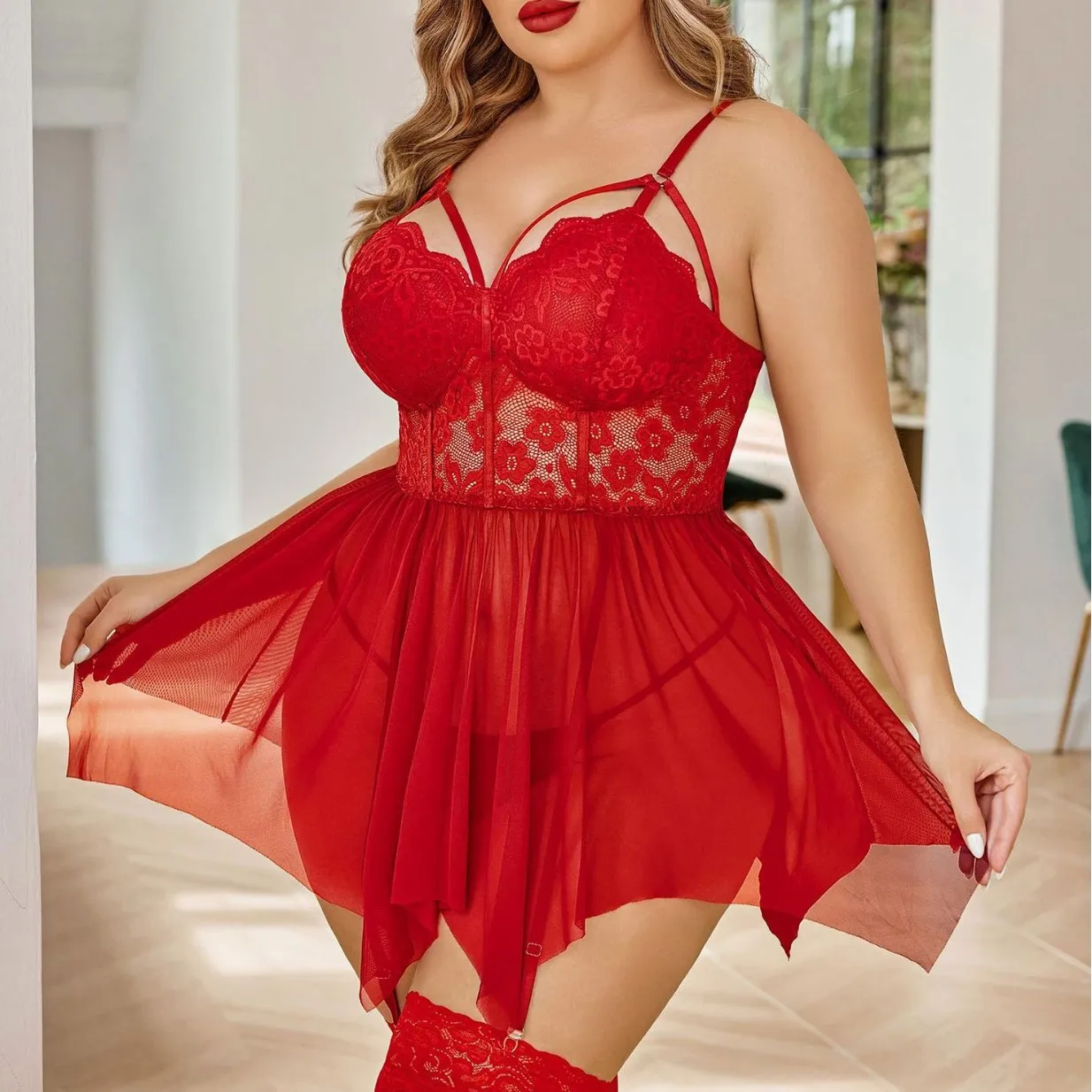 

Sexy Lingerie Women plus size Crotchless Sleepwear Pajamas Lace Night Dress Erotic Costumes Female Underwear Nightgown G-string