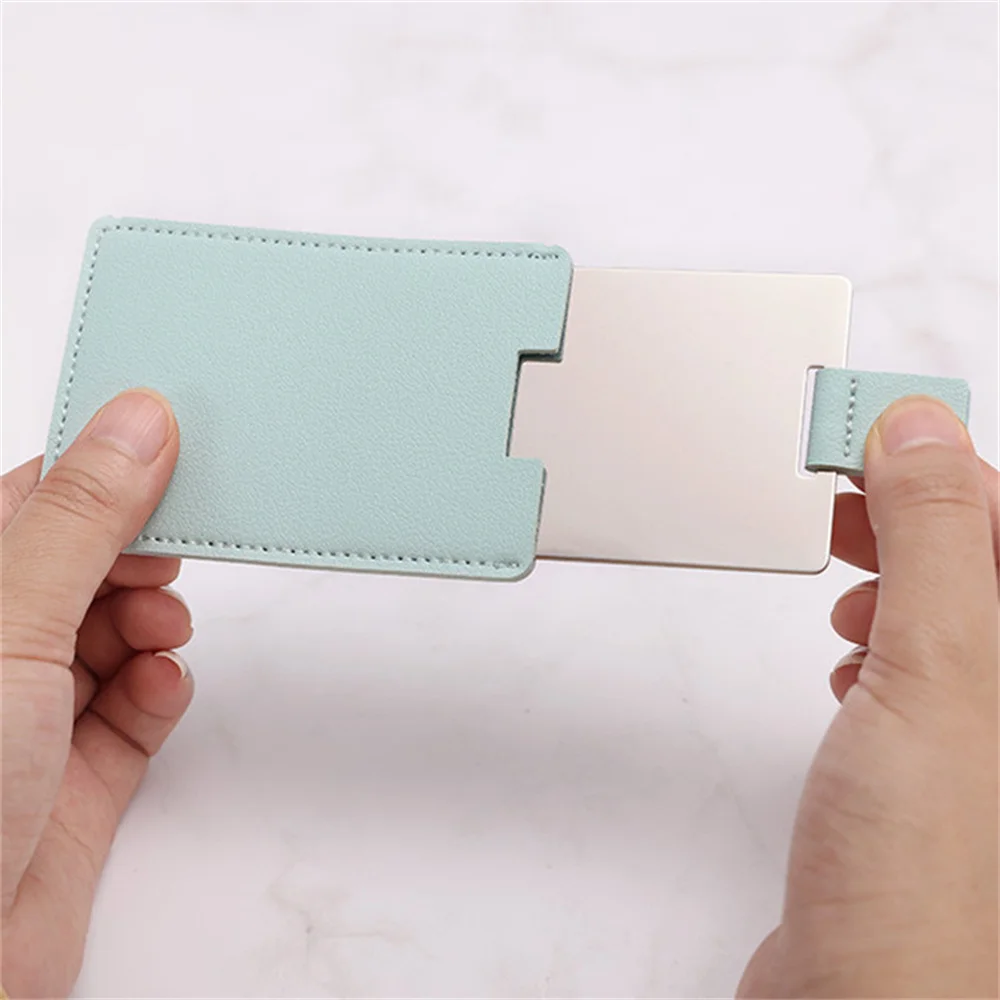 1PC Ultra-thin Makeup Mirror Vanity Mirror Portable Stainless Steel Compact Pocket Hand Mirror Leather Rectangle Cosmetic Mirror