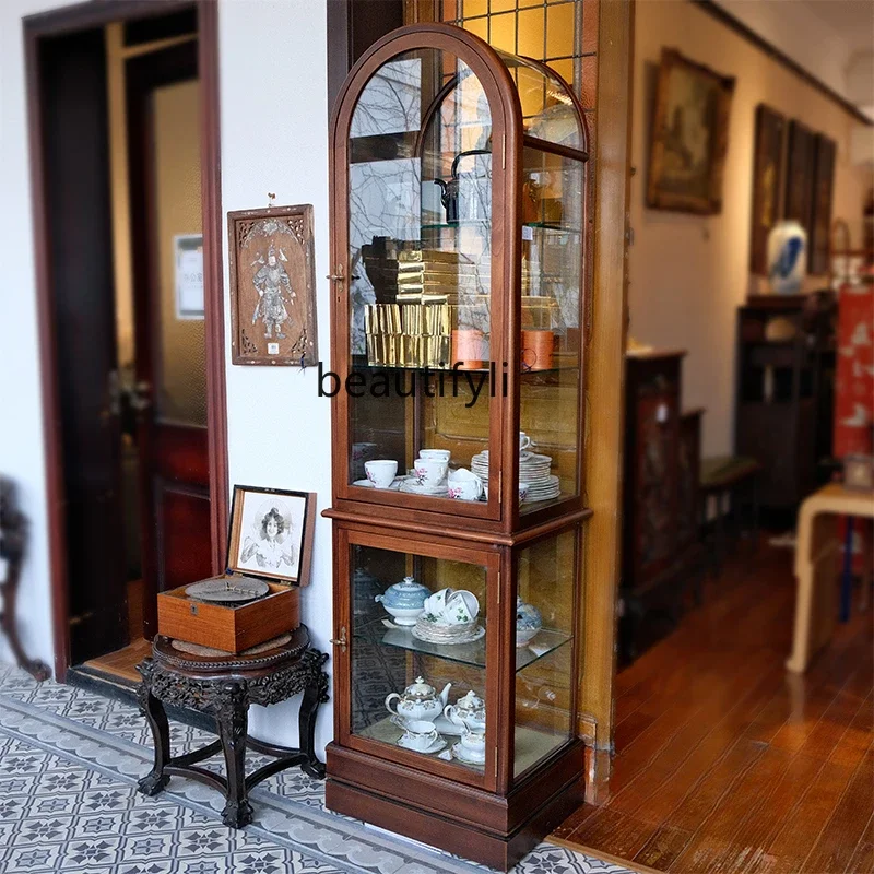 Classical Furniture Customized Teak Arched Glass Top Display Cabinet Made of Glass