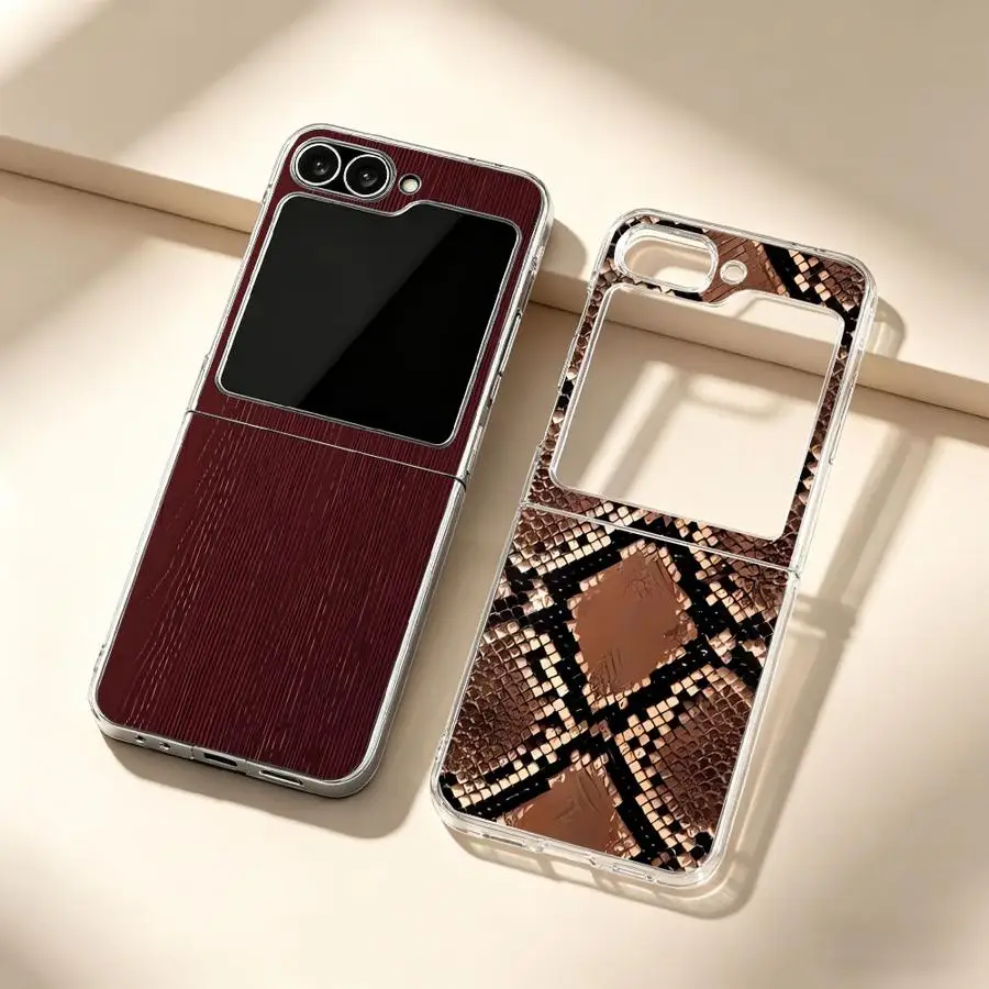 Leather Denim Texture Transparent Soft Phone Cover Case for Samsung Galaxy Z Flip 8 7 ZFlip3 ZFlip7 FE ZFlip4 ZFlip5 Z Flip 6 5
