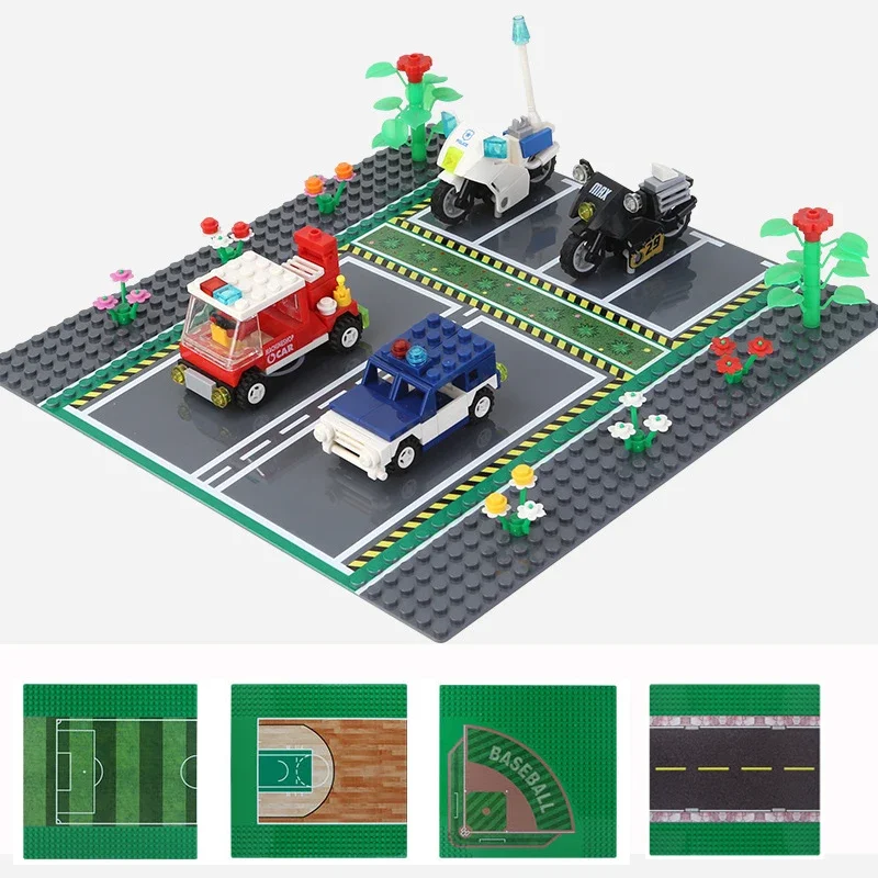 Cidade rua vista estrada baseplaca blocos de construção 32*32 pontos blocos diy brinquedos estacionamento futebol basquete quadra mini tijolos