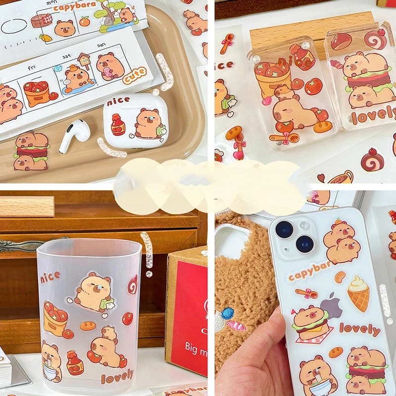 4Pcs Capybara PVC Sticker Animal Stickers Cartoon Sticker Stationery Wholesale birthday gift